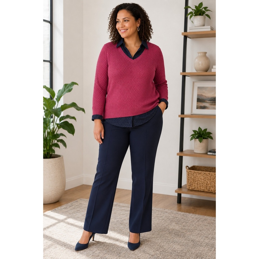 Womens Career Outfit Lane Bryant Allie Pant 12R & Cranberry Layered Look Top (L)